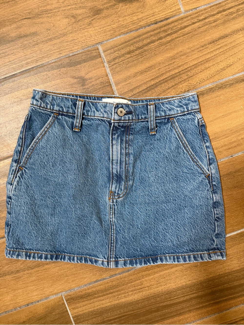 american eagle high rise denim skirt